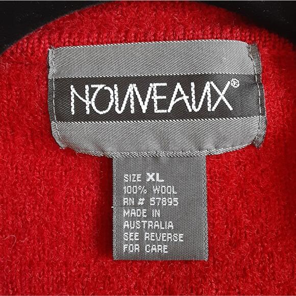 Vintage 100% Wool Red Cardigan Sweater Button Front Ornate Embroidery Holiday XL - Picture 10 of 14